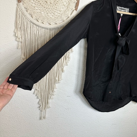 Pink martini black silk tie v neck detail blouse XS - Picture 3 of 6